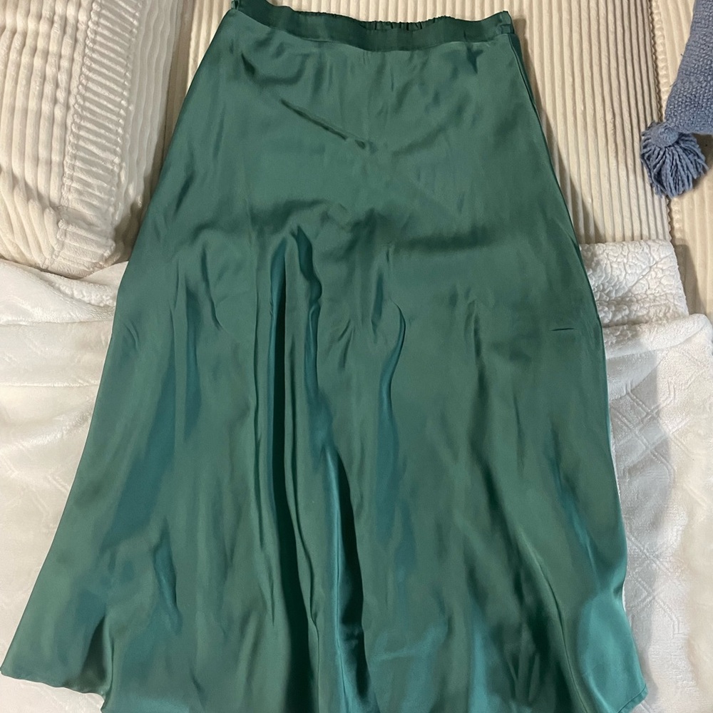 Double Zero Teal Satin Midi Skirt